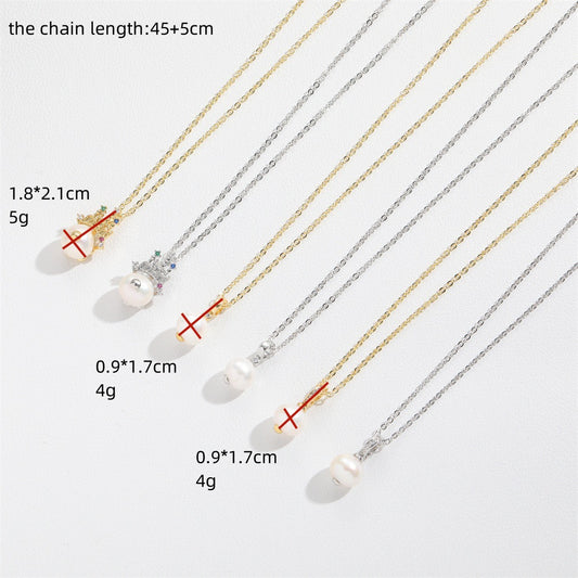 Cross-border hot-selling literary and artistic retro personality creative crown pearl pendant clavicle chain cold wind versatile light luxury necklace