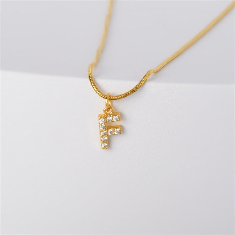 Elegant Letter Copper Inlay Zircon Pendant Necklace