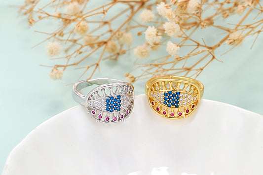 Fashion Colored Micro-inlaid Diamond Oval Eye Hollow Ring