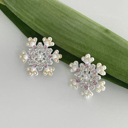 Fashion Snowflake Alloy Inlay Artificial Pearls Rhinestones Women's Earrings 1 Pair