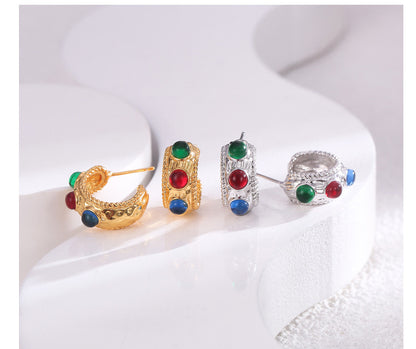 1 Pair Retro Geometric Copper Plating Artificial Gemstones Earrings