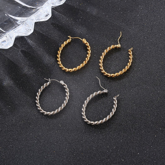 1 Pair Elegant Twist Stainless Steel Plating Hoop Earrings