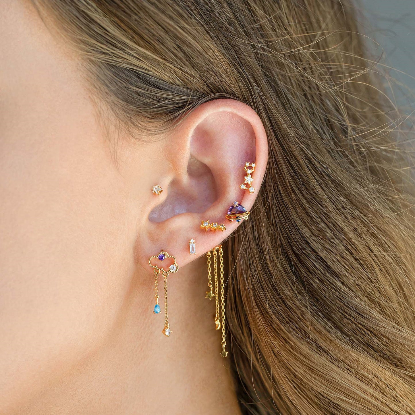 Lady Geometric Brass Ear Studs Metal Gem Copper Earrings