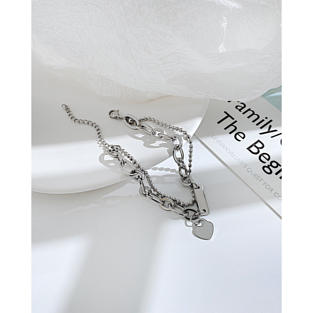 Fashion Heart Shape Stainless Steel Bracelets Layered Chain No Inlaid Stainless Steel Bracelets