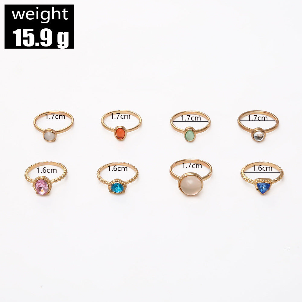 Foreign Trade New Style Fashion Hot Sale Opal Champagne Color Multicolor Joint Ring 8 Piece Set Wholesale