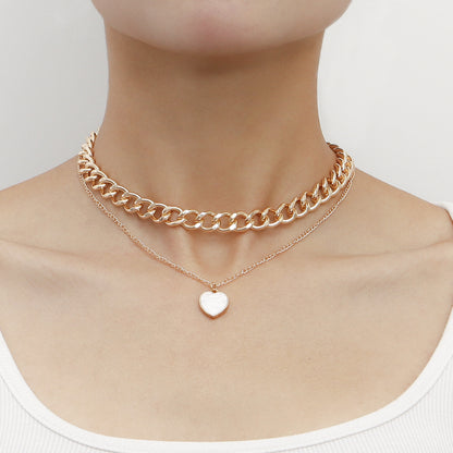 Fashion Round Heart Shape Alloy Plating Shell Women's Layered Necklaces