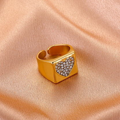 Cross-border New Ring Fashion Micro Diamond Metal Love Ring Index Finger Ring Wide Open Ring