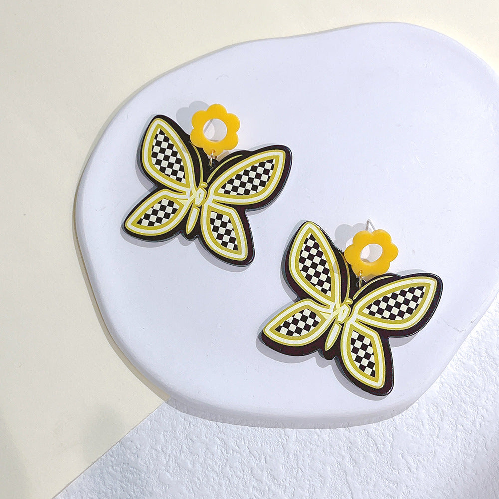 1 Pair Sweet Flower Butterfly Arylic Epoxy Women's Drop Earrings