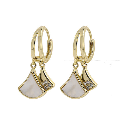 2024 new fashion design sense zircon geometric earrings European and American trend natural mother-of-pearl fan earrings women