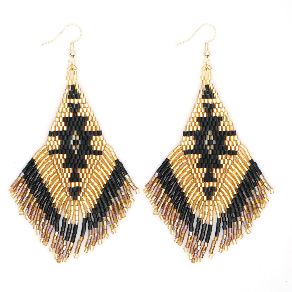 Ethnic Hand-woven Beads Geometric Tassel Earrings Wholesale Gooddiy