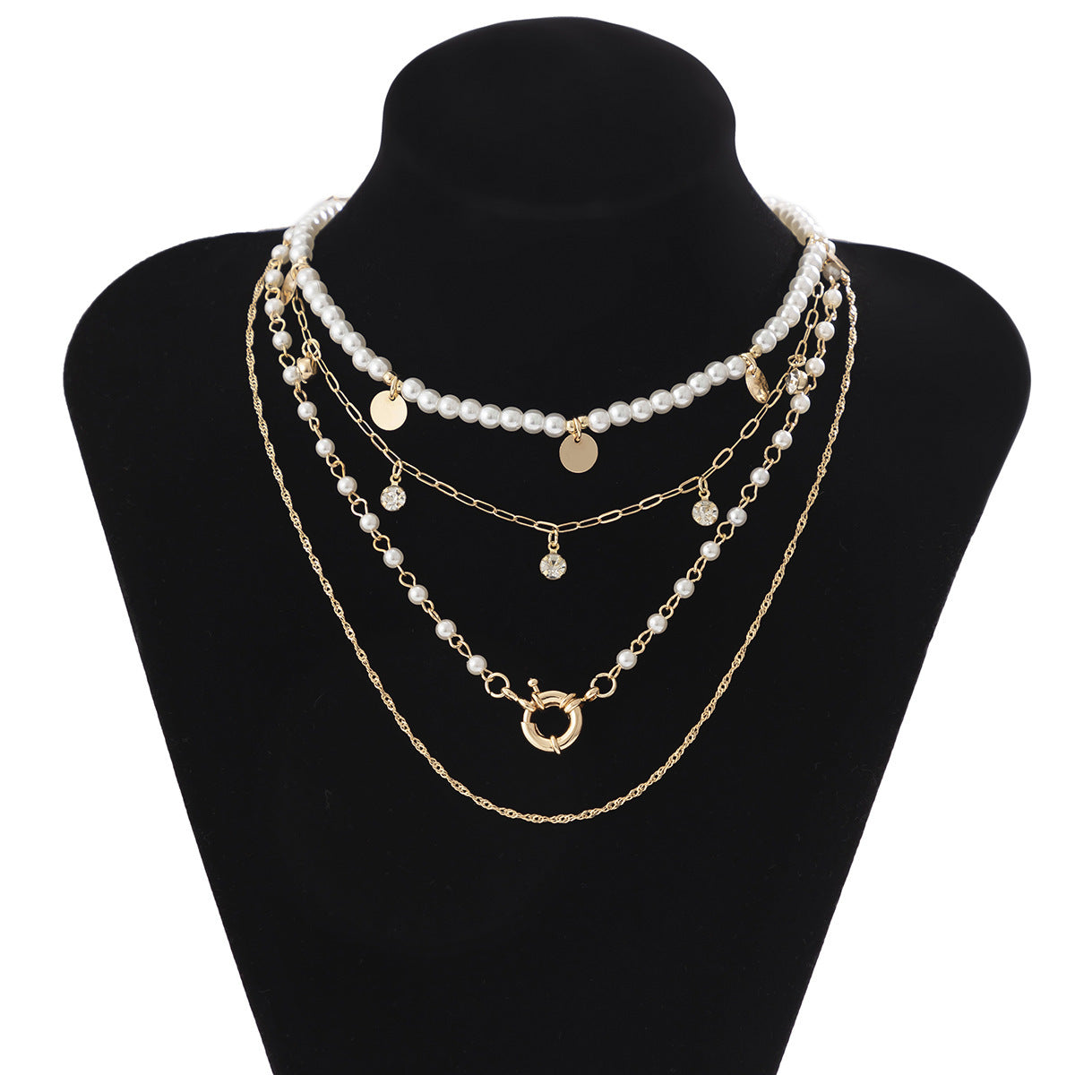 Vintage Style Geometric Round Letter Imitation Pearl Alloy Copper Plating Chain Women'S Double Layer Necklaces