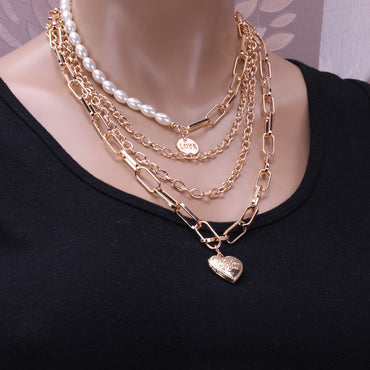 Retro Heart Shape Alloy Pearl Women's Layered Necklaces 1 Piece