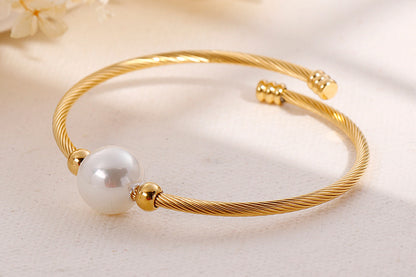 Korea Simple Stainless Steel Open Pearl Bracelet Wholesale Gooddiy