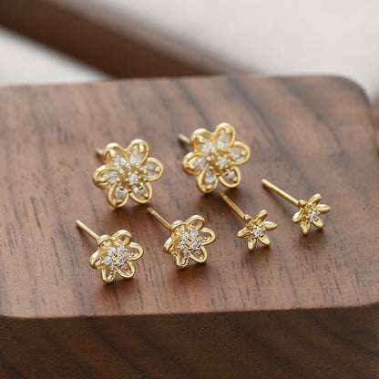 1 Set Sweet Flower Plating Inlay Copper Zircon Ear Studs