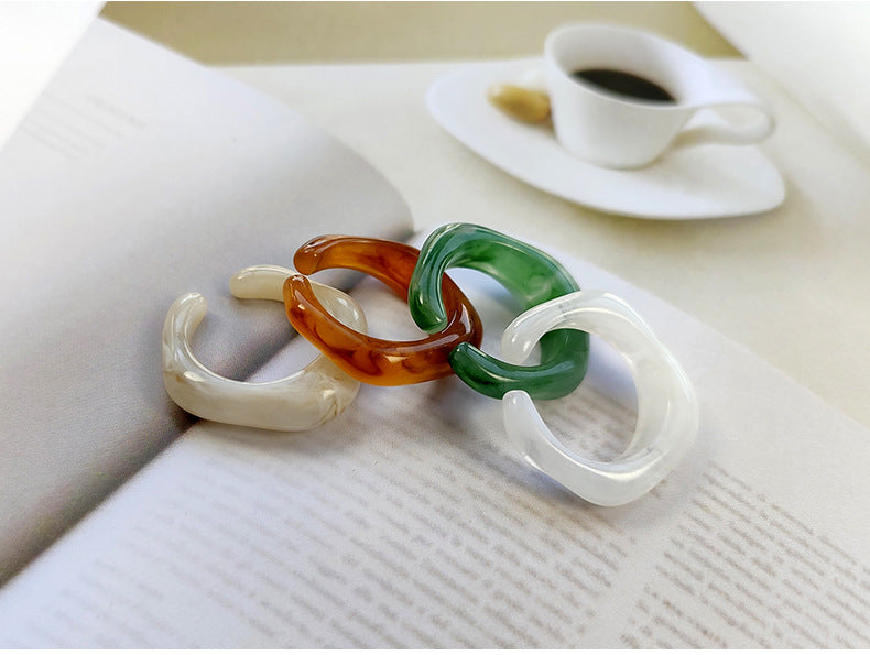 European And American Color Resin Cold Wind Ring Transparent Color Ring Acrylic