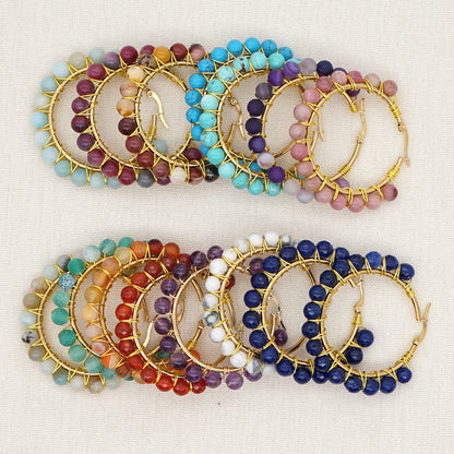 Simple Exaggerated Ethnic Gem Large Hoop Earrings