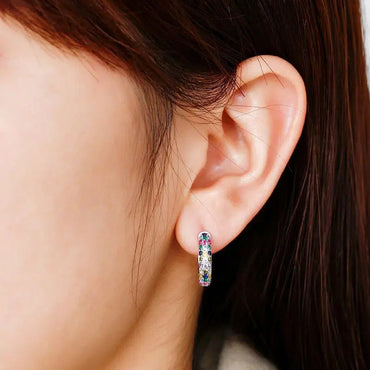 1 Pair Shiny Round Inlay Copper Zircon Earrings