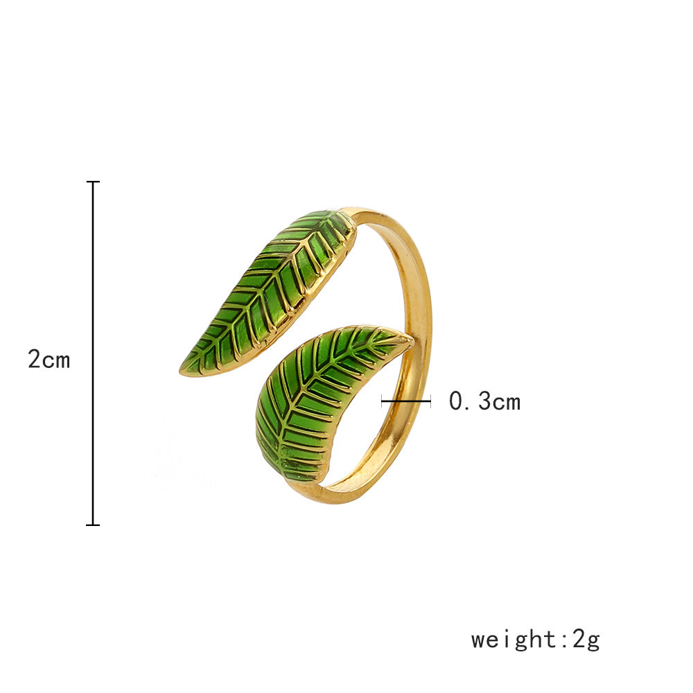 Fashion Leaf Stainless Steel Plating Open Ring 1 Piece