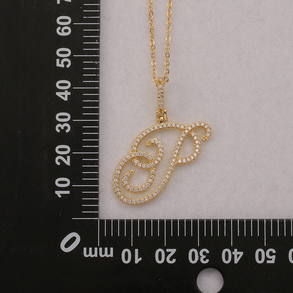 Wholesale Jewelry Zircon 26 English Letter Pendant Copper Necklace Gooddiy