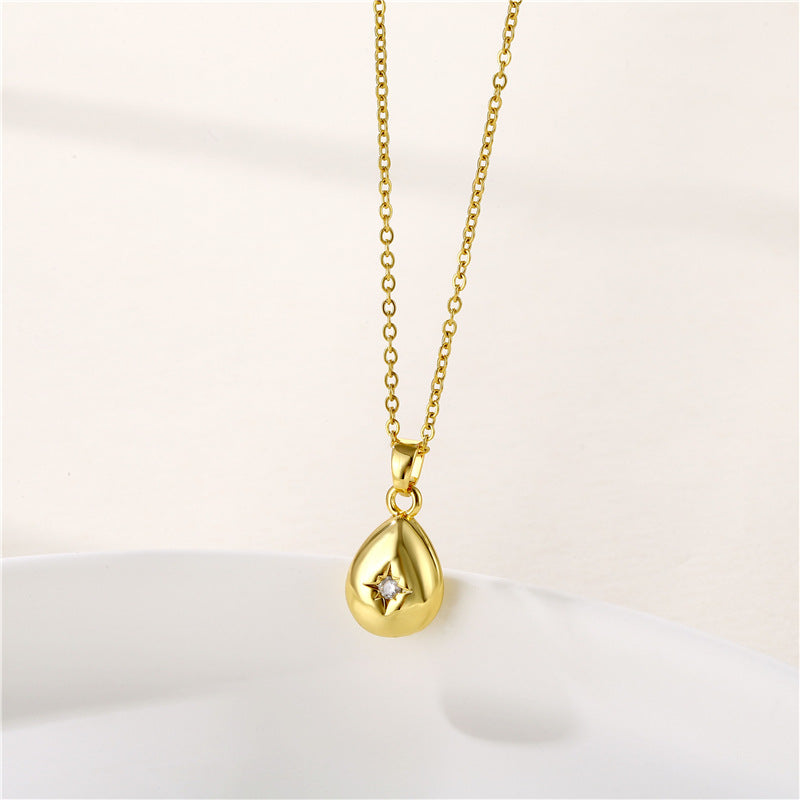 Ig Style Simple Style Water Droplets Stainless Steel Plating Inlay Zircon Pendant Necklace