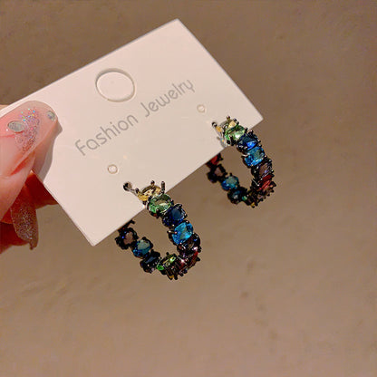 1 Pair Sweet Color Block Plating Inlay Copper Zircon Hoop Earrings