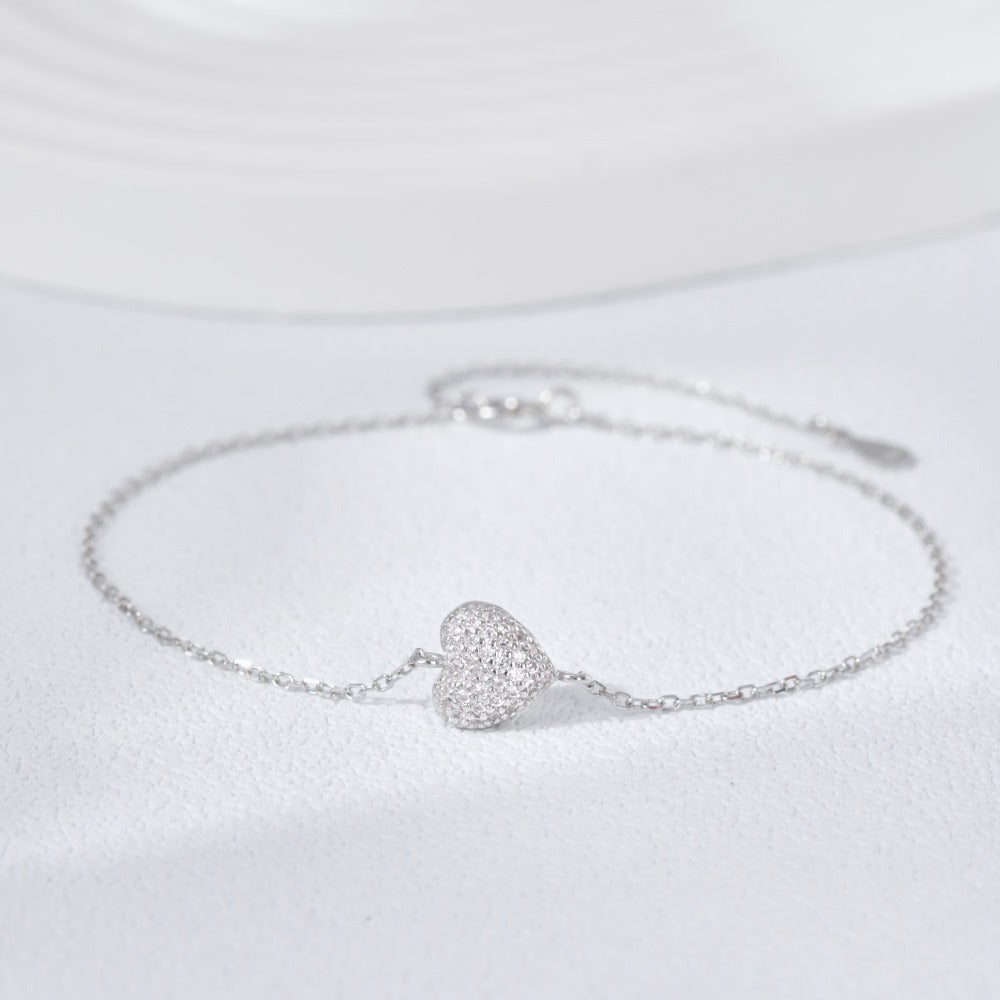 Fashion Heart Shape Sterling Silver Inlay Zircon Bracelets 1 Piece