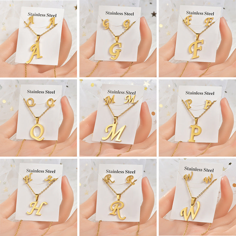 Fashion Letter Titanium Steel Plating Women's Earrings Necklace 1 Set