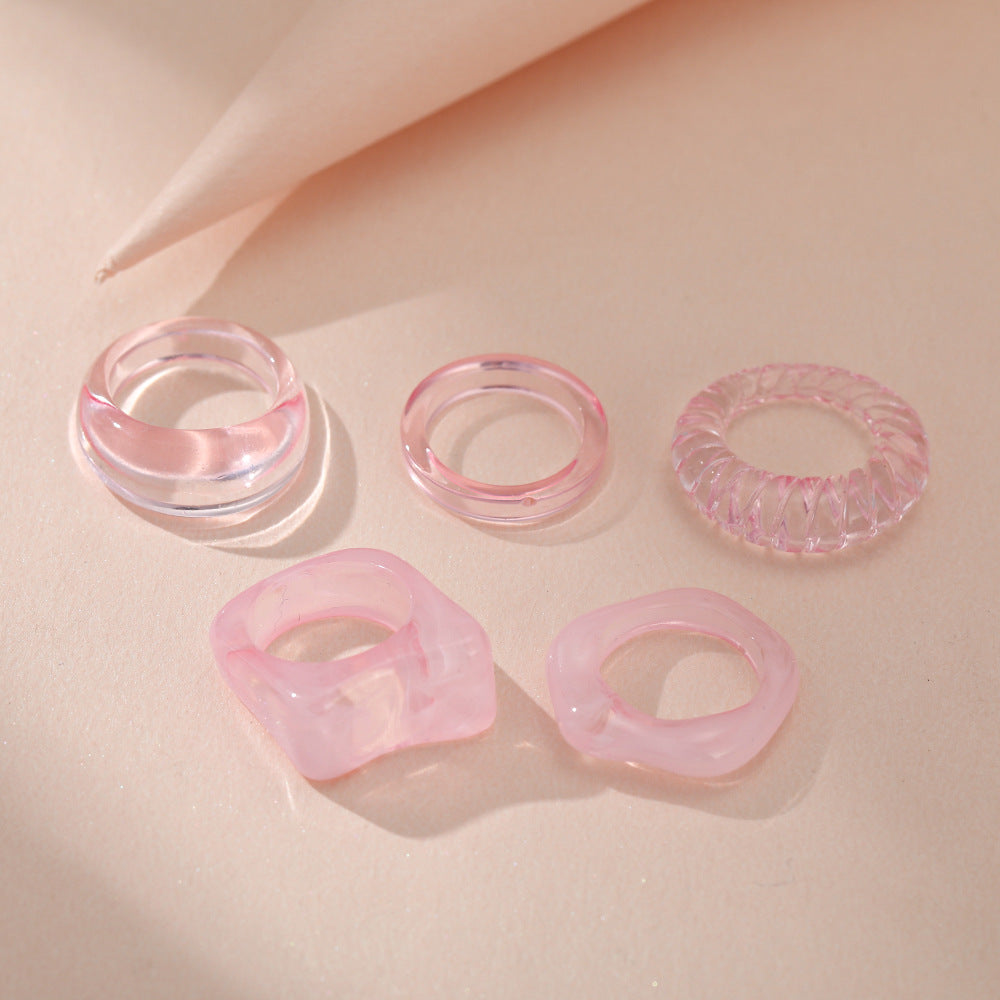 Wholesale Joint Ring Set 5-piece Creative Simple Resin Transparent Ring