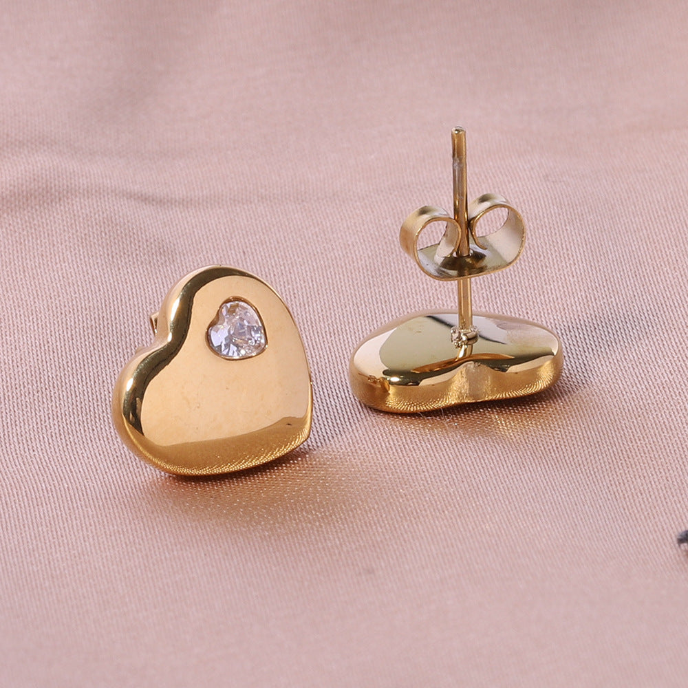 1 Pair Fashion Heart Shape Stainless Steel Plating Zircon Ear Studs