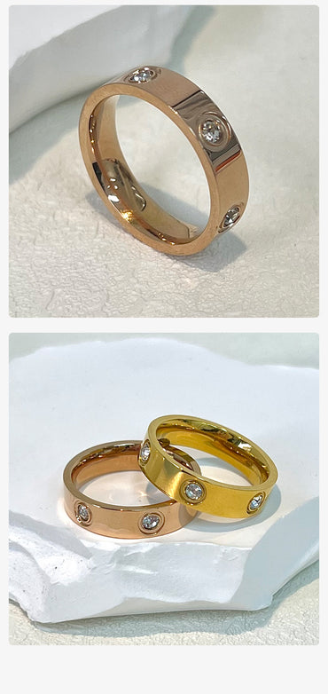 Ins Style Simple Style Circle Titanium Steel Plating Inlay Zircon Rings