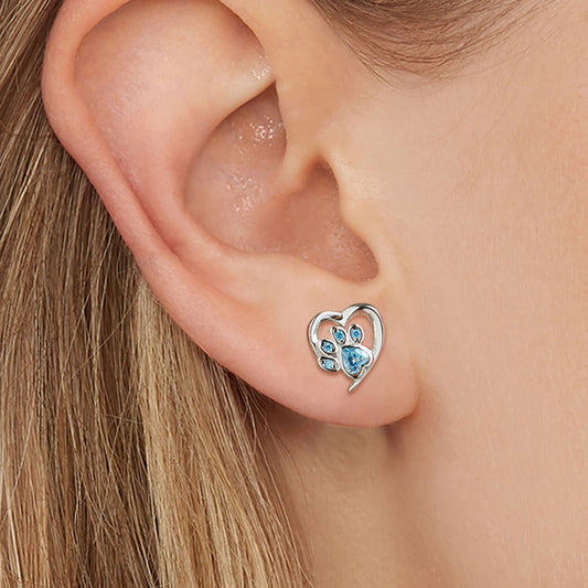 Retro Heart Shape Sterling Silver Inlay Zircon Ear Studs 1 Pair