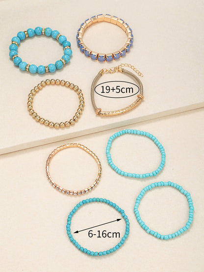 7 Pieces Fashion Geometric Glass Inlay Artificial Gemstones Unisex Bracelets