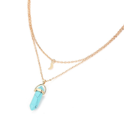 Fashion Hexagonal Pillar Pendent Two-layer Necklace