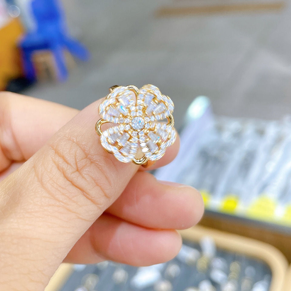 Simple Style Flower Alloy Plating Rhinestone Open Ring