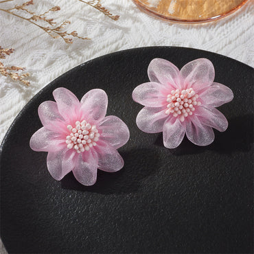 1 Pair Retro Flower Cloth Ear Studs