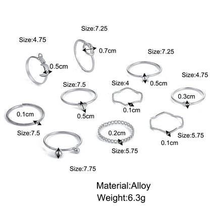 Creative Simple Peach Heart Moon Joint Ring Set 10-piece Set Wholesale