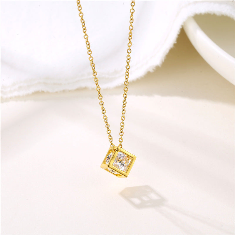 Simple Style Geometric Stainless Steel Plating Inlay Zircon Necklace