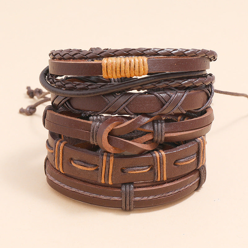 Simple Retro Woven 5-piece Leather Bracelet