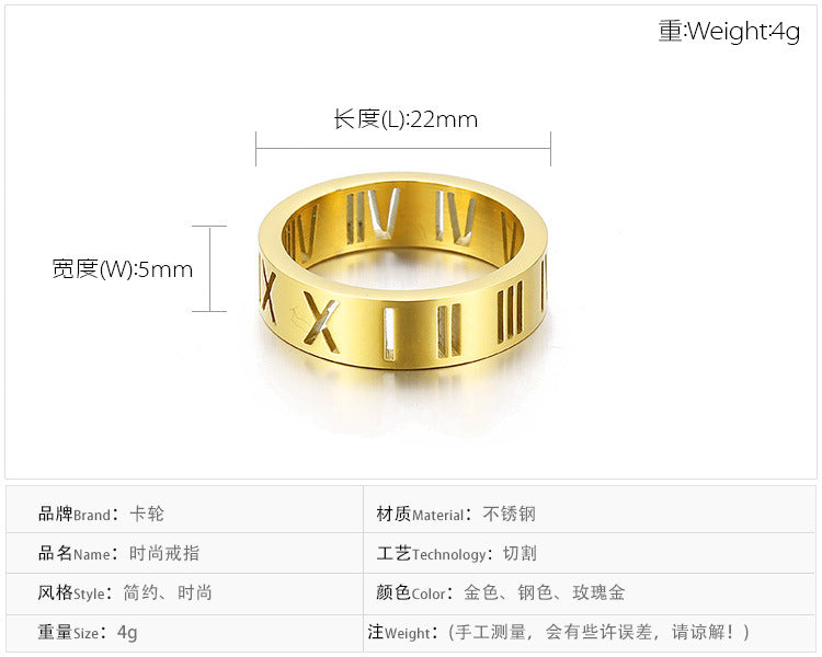 Simple Fashion Stainless Steel Hollow Roman Numeral Ring Wholesale Gooddiy