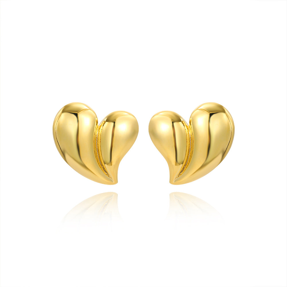 1 Pair Simple Style Heart Shape Plating Copper Gold Plated Ear Studs