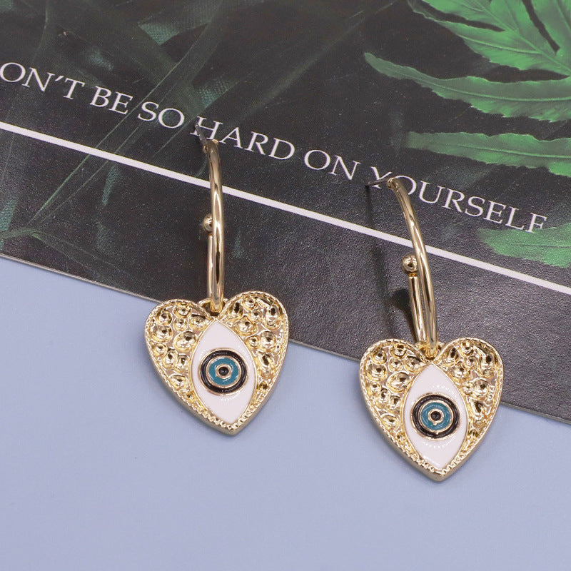 Retro Personality Alloy Turkish Devil Eye Heart Earrings Ethnic Style Earrings