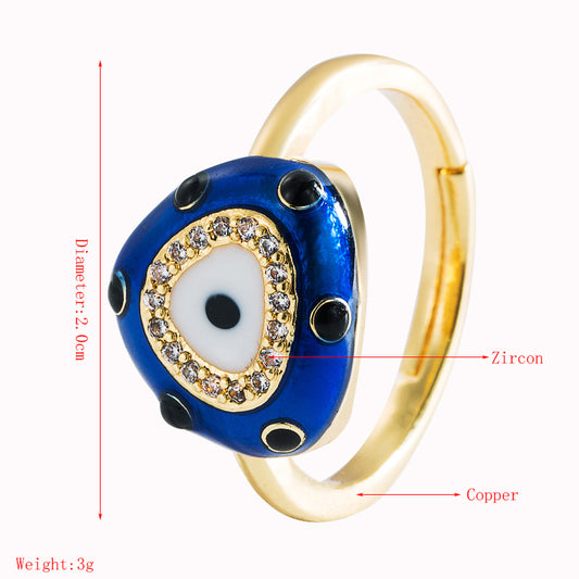 Fashion Devil's Eye Shape Dripping Copper Inlaid Zircon Open Ring