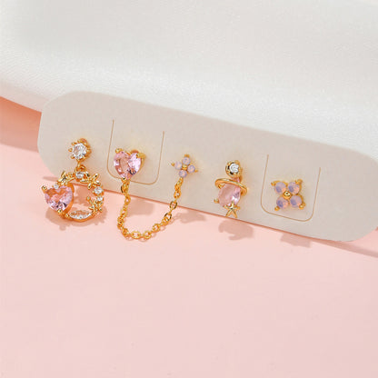 Fashion Heart Shape Brass Heart Zircon Ear Studs 1 Set