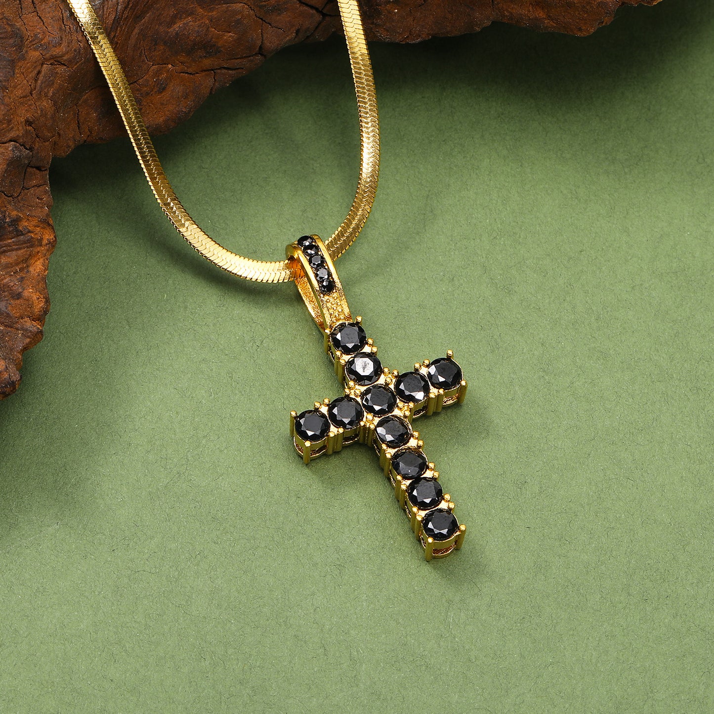 Titanium Steel Vintage Style Cross Plating Inlay Rhinestones Pendant Necklace