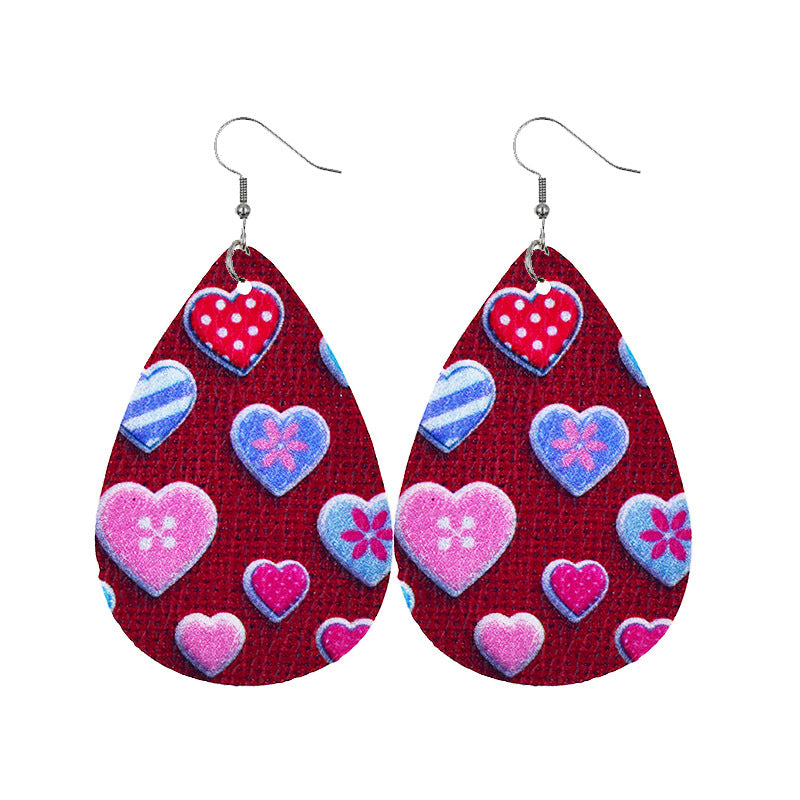 1 Pair Elegant Classic Style Water Droplets Heart Shape Pu Leather Drop Earrings