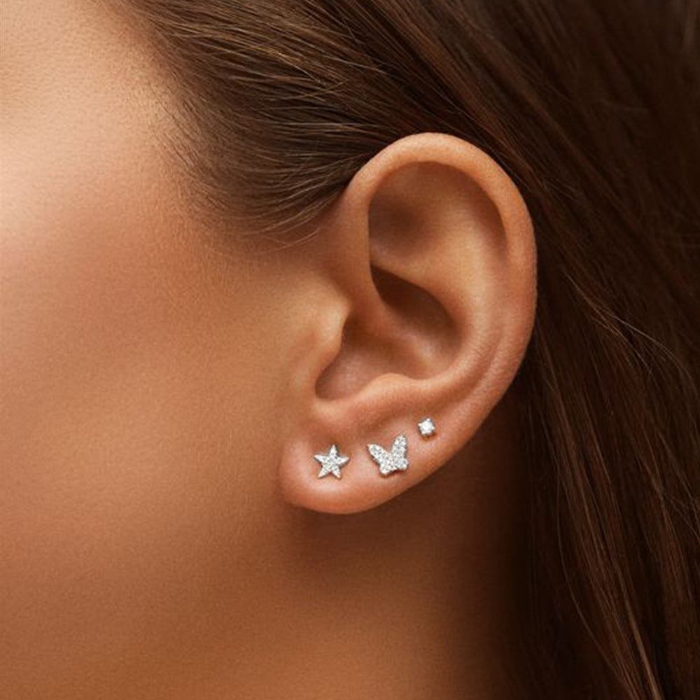 1 Set Simple Style Star Butterfly Plating Sterling Silver Ear Studs