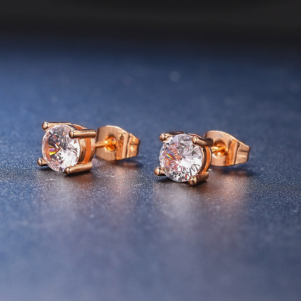 Simple Style Geometric Copper Inlay Zircon Ear Studs 1 Pair