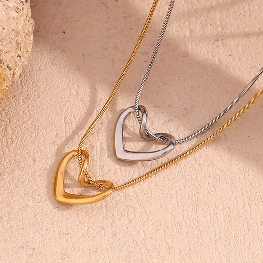 Fashion Heart Geometric Stainless Steel 18K Gold Plated Necklaces