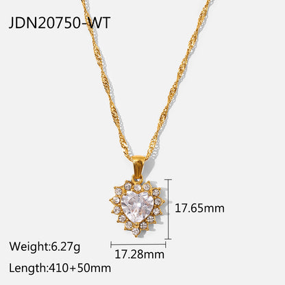 Women's Zircon Heart Necklace Stainless Steel Jewelry