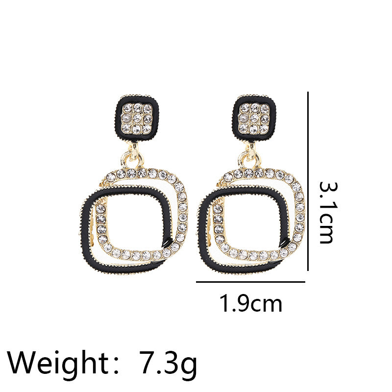 1 Pair Fashion Double Ring Alloy Enamel Plating Inlay Rhinestones Women's Drop Earrings